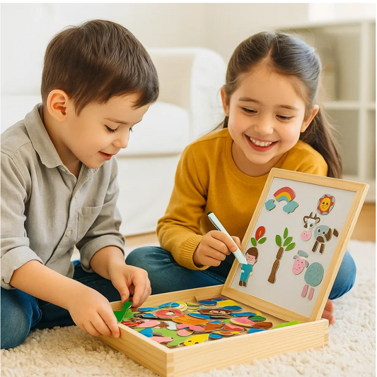 Pizarra Magnética de Rompecabezas para Niños – Juego Educativo Creativo con Dibujo y Figuras Interactivas
