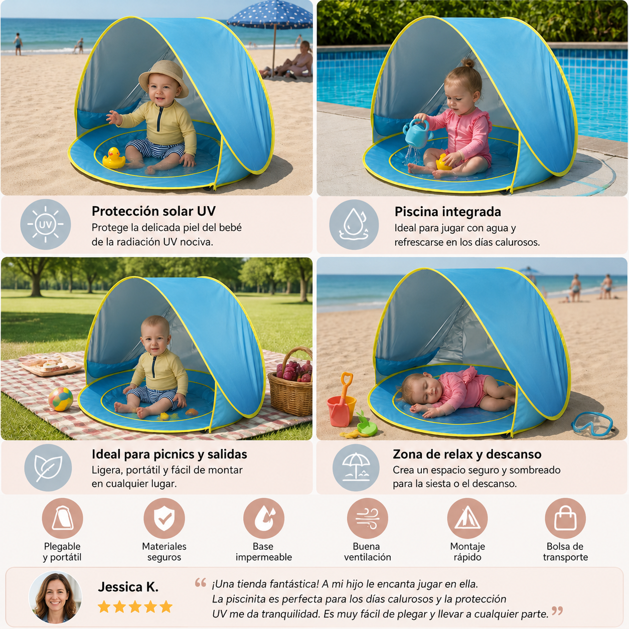 ☀️ Tienda Pop-Up Bebé con Piscina